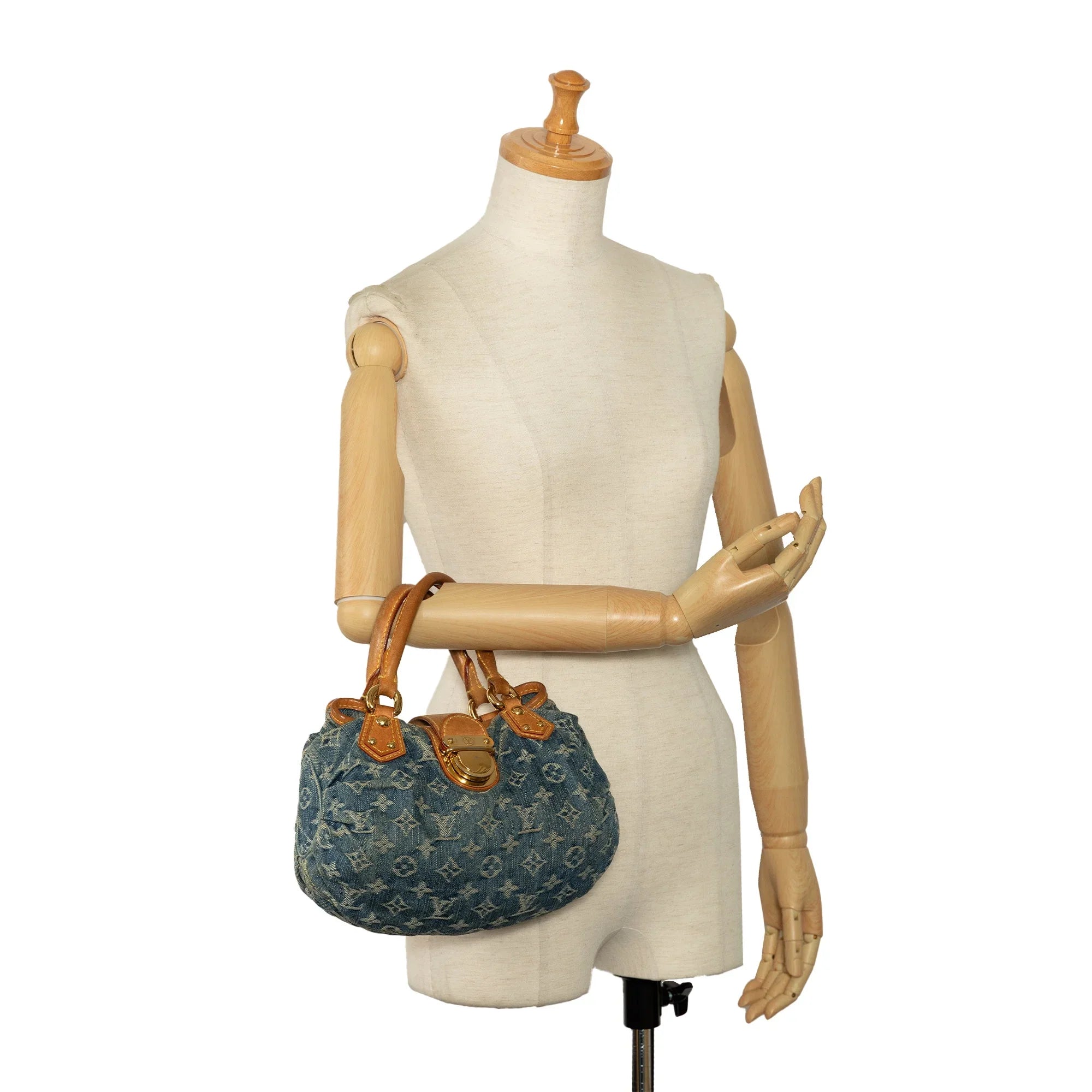 Pre-Owned Authenticated Louis Vuitton Monogram Pleaty Denim Fabric Blue Handbag Top HandleBag Unisex (Good)