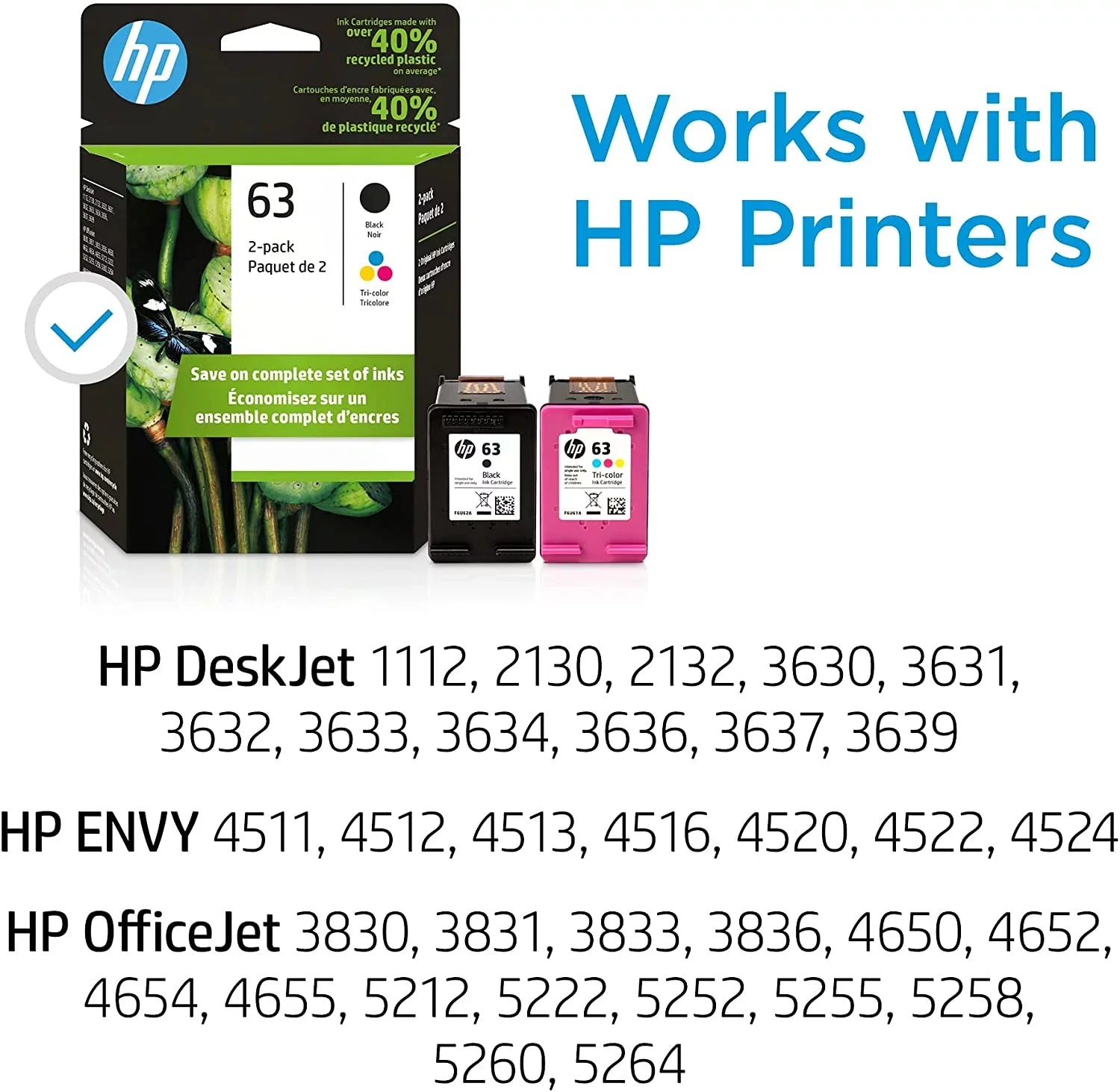 63 Black and Color Ink Cartridges (‎L0R46AN#140) Combo