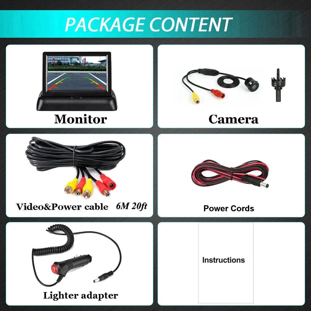 4.3in Foldable LCD Display Monitor Car Rear View Backup LED Night Camera
