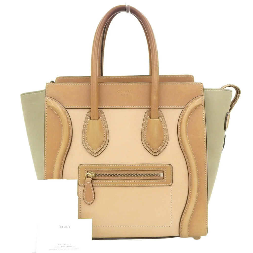 Pre-Owned Celine CELINE luggage micro shopper tricolor handbag beige mint green 167793 A03 15LK (Good)