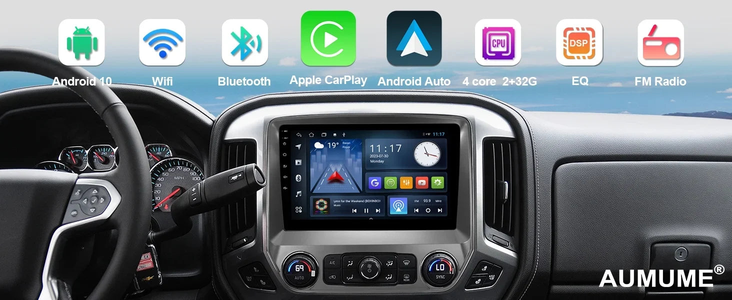 2+32G Android 10 Double Din Car Stereo for Chevrolet Silverado/GMC Sierra 2014-2018 with 10.1 Inch Monitor Radio Built-in Wireless Carplay/Android Auto/GPS/Bluetooth/FM/Backup Camera