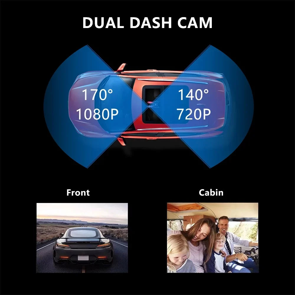 SOATUTO Dual Dash Cam 1080P Front and Cabin Car Dashboard Camera with IR Night Vision, 2 Channel Driving Recorder Motion Detection, Parking Monitoring, Accident Locked, Loop Recording, 1.5in IPS