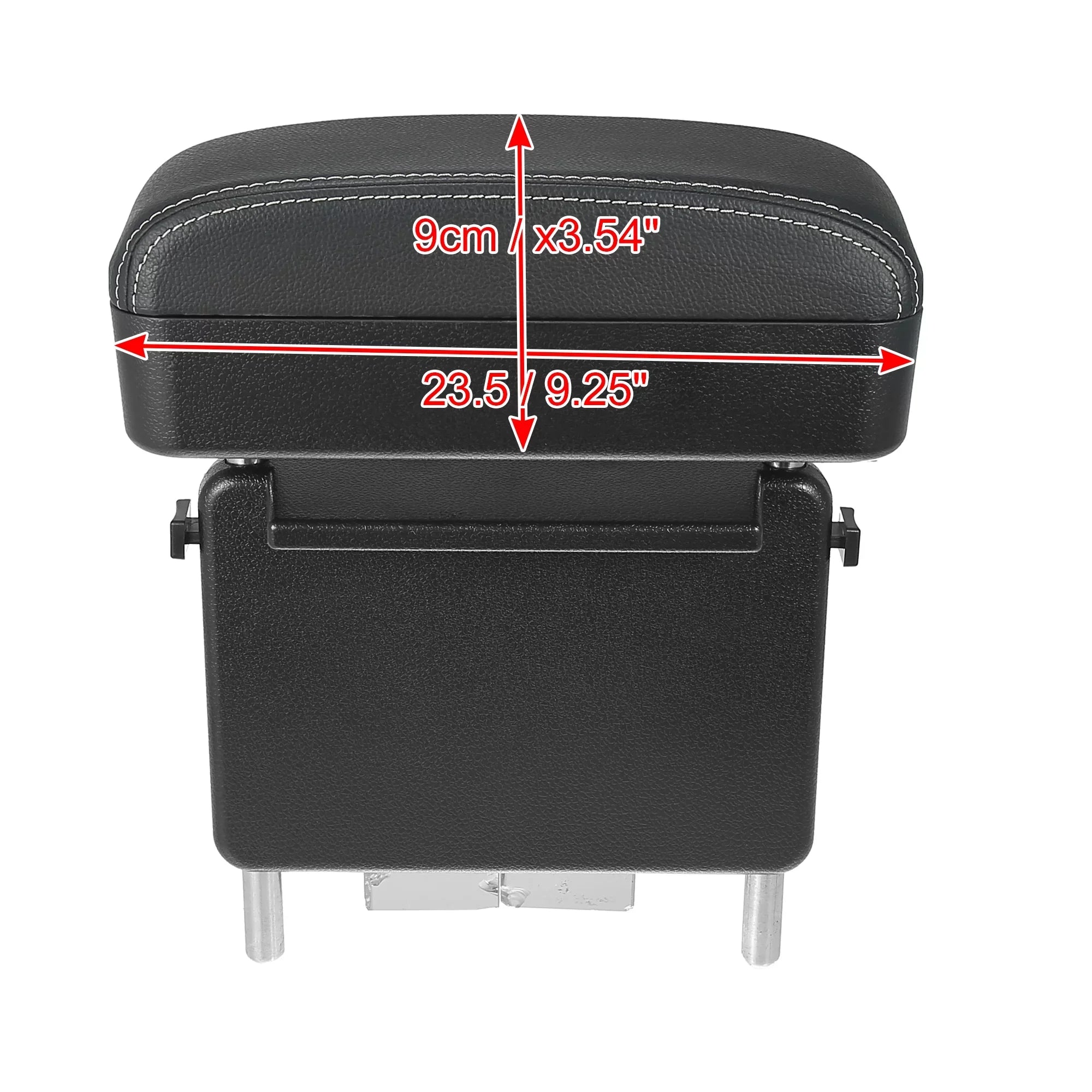 Car Center Armrest Box Seat Gap Adjustable Armrest Storage Organizer Box Armrest Black PU Leather with White Line