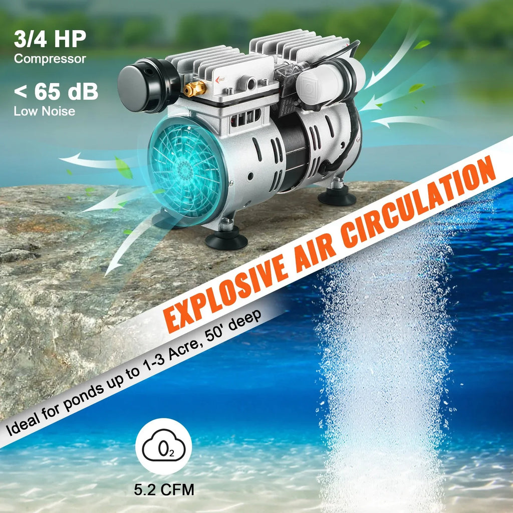 VEVOR Pond Aerator Kit - 3/4 , 550W, 5.2CFM - Ideal for Up to 3 Acres of Lake and Pond Aeration