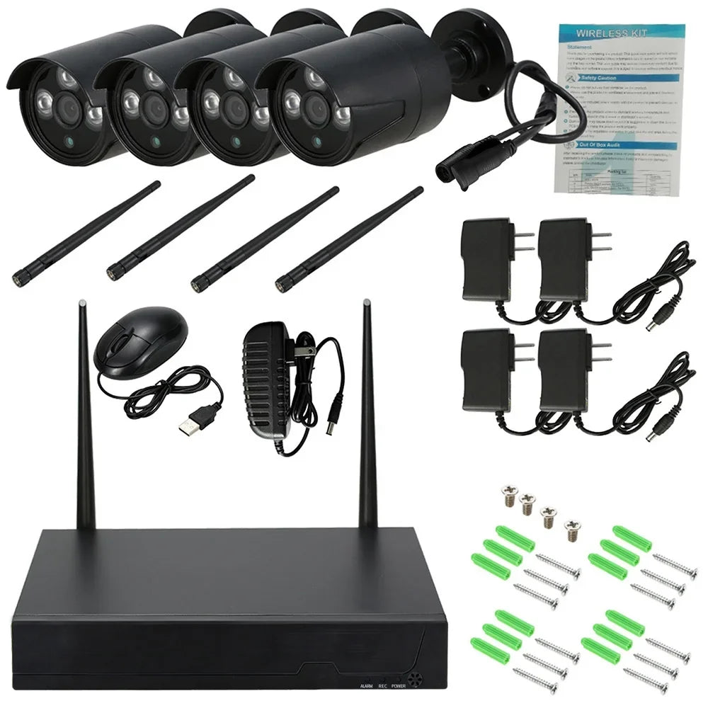 Apexeon Webcam,Wireless WiFi 4CH 1080P Support P2P 1.0MP Wireless 1080P WiFi 1080P WiFi Liquid Outdoor IP Camera P2P IR-CUT Vision Motion CCTV NVR Kit 4pcs WiFi Liquid Florbela