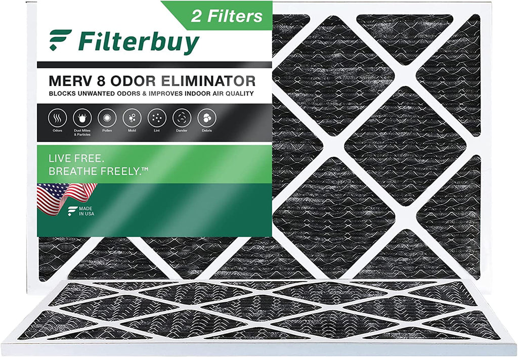 Filterbuy 12x24x1 MERV 8 Odor Eliminator Pleated HVAC AC Furnace Air Filters with Activated Carbon (2-Pack)