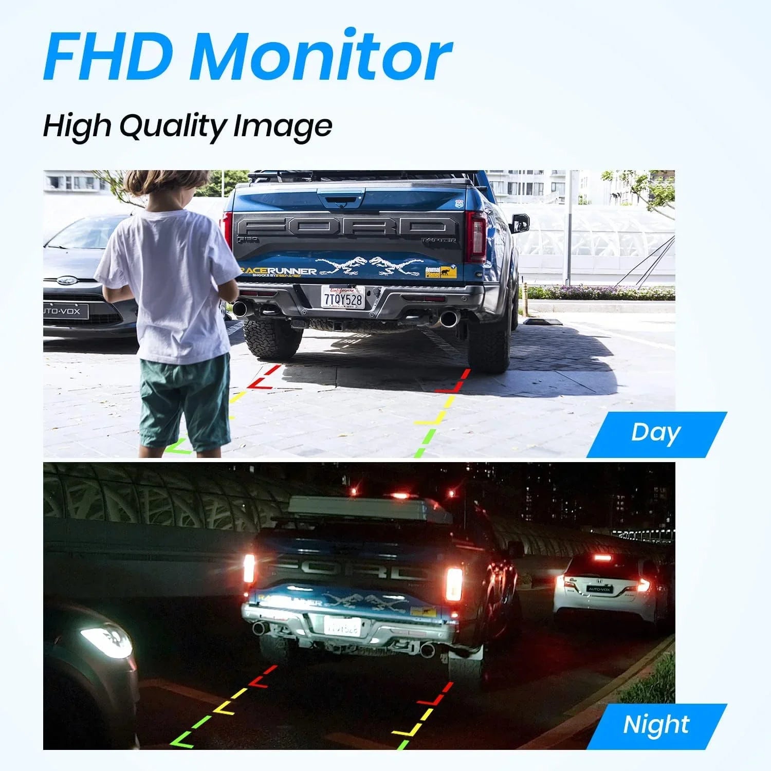 AUTO-VOX Solar Backup Camera Wireless Reverse Camera IP68 Liquid Vehicles License Plate Camera for Trailer/SUV