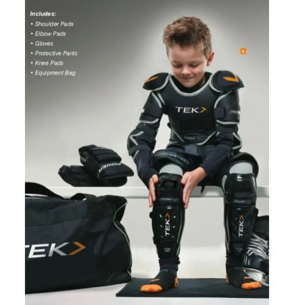 PowerTek V3.0 6-Piece Ice Hockey Equipment Pads, Starter Set Kit, YOUTH LARGE