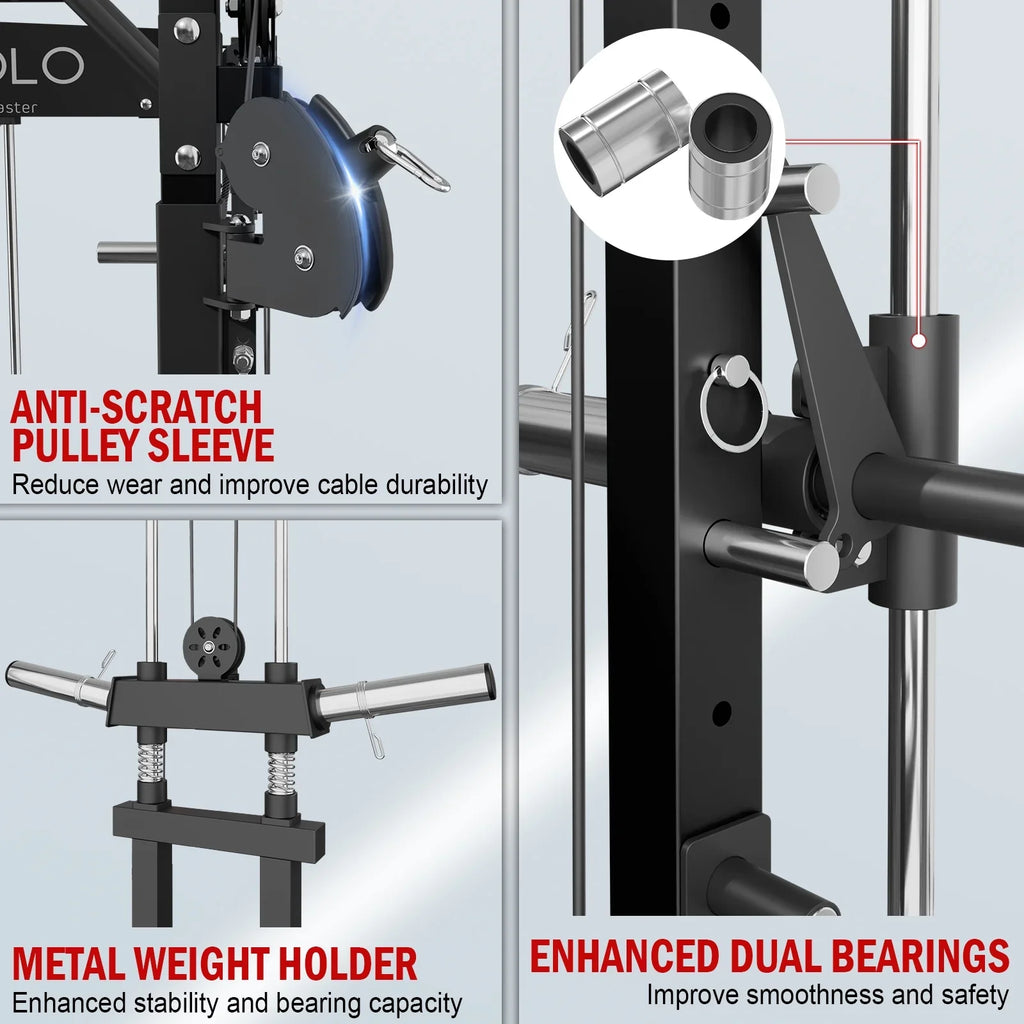 Mikolo Smith Machine Home Gym, 2000 lbs Power Rack Cage with Cable Crossover, Smith Cage with 800LB Capacity Adjustable Weight Bench and 100 lbs Weight Plate, Total Body Strength Training Cage