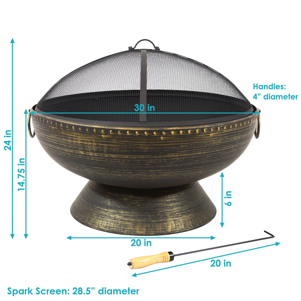 Sunnydaze 30" Royal Outdoor Steel Fire Pit with Spark Monitor and Poker