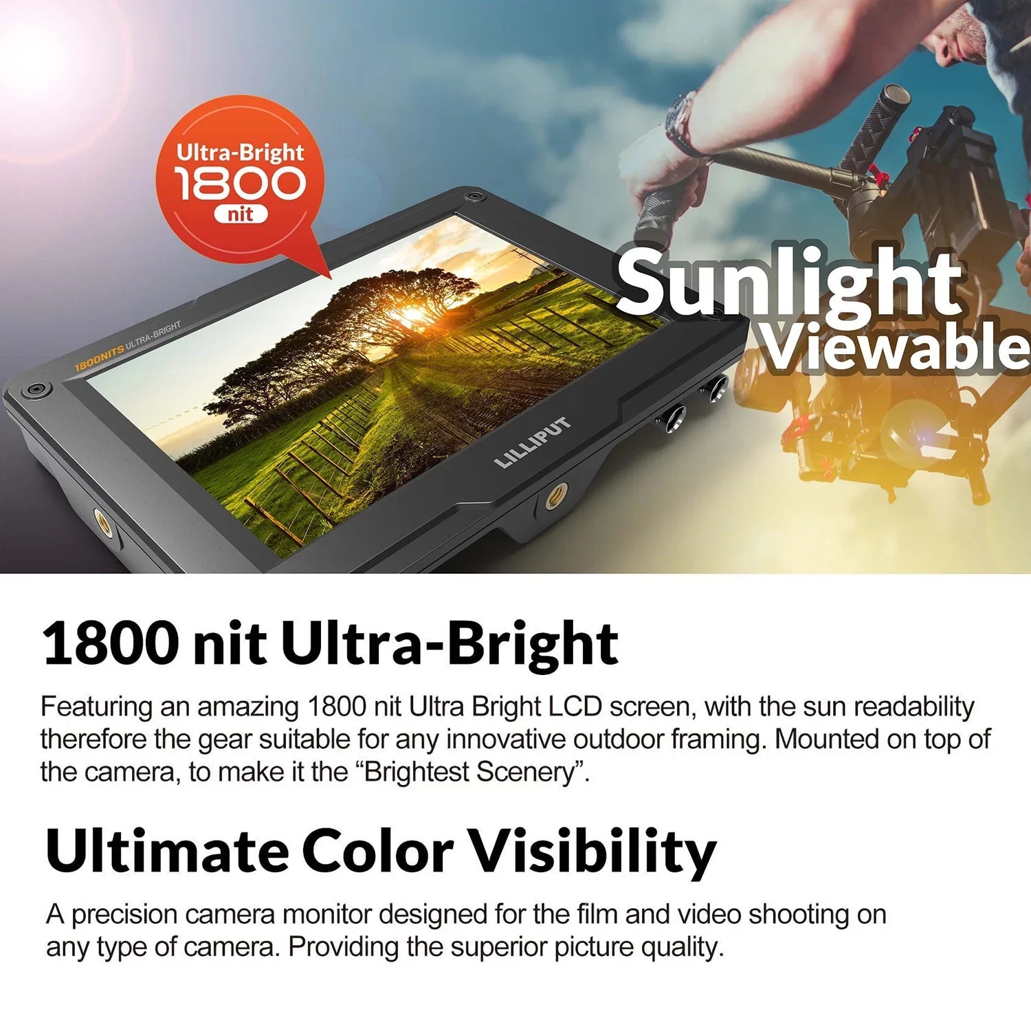 LILLIPUT H7S 7 Inch 4K Ultra Brightness On Camera Monitor with Full HD Resolution 1800nit Sunlight Viewable 4K 3G SDI Input Output Support HDR 3D LUT Functions for Taking Photos Creatin