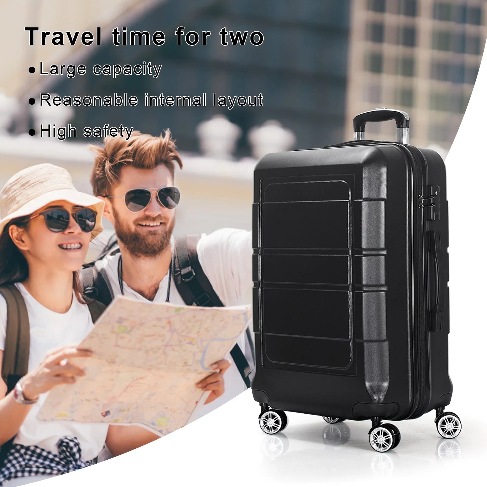 AEDILYS 3 Pcs Hardside Luggage Set, with TSA Lock and 20"/24"/28" Luggage Bags, Black