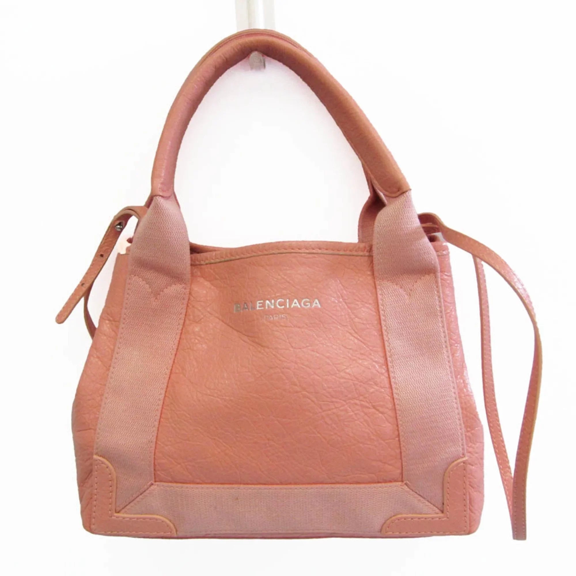 Pre-Owned Balenciaga Navy Cabas XS 390346 Women's Canvas,Leather Handbag,Shoulder Bag Light Pink (Good)