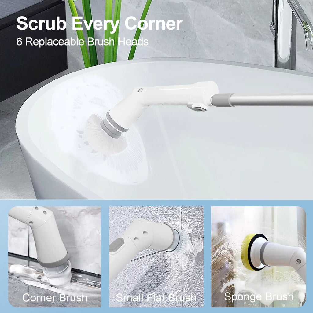 Fixdono Electric Spin Scrubber, 6 Replaceable Cleaning Heads Cordless Cleaning Brush, Bathroom Scrubber for Bathtub, Tile, Floor