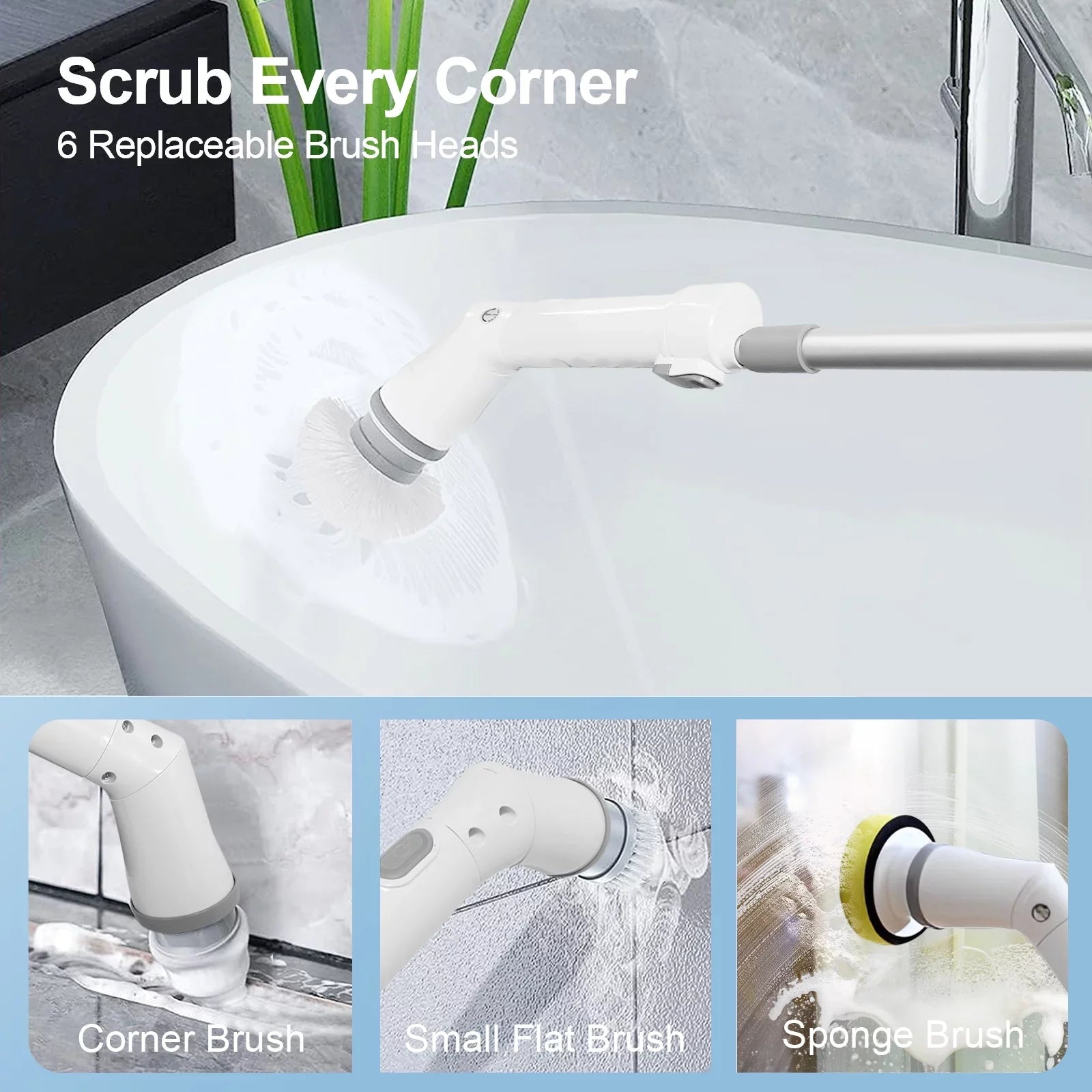 Fixdono Electric Spin Scrubber, 6 Replaceable Cleaning Heads Cordless Cleaning Brush, Bathroom Scrubber for Bathtub, Tile, Floor