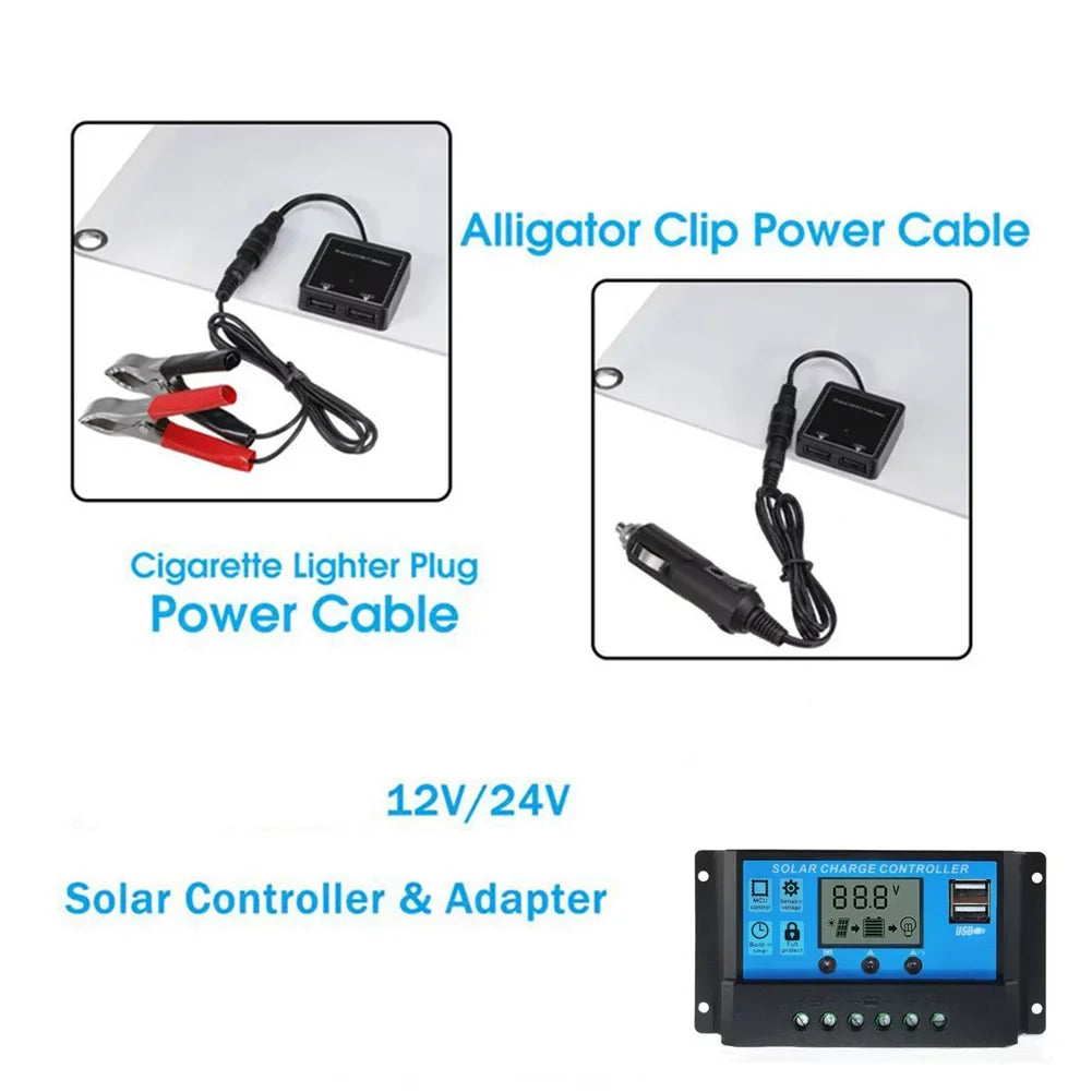 Nebublu 18V 25W Monocrystalline Solar Panel Kit with 12/24V 100A PWM Solar Controller, Dual USB Cellphone Recharger, Liquid Charging Plate for RV Marine