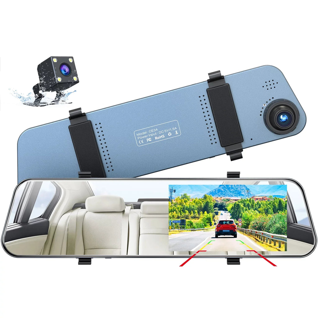 TOGUARD Backup Camera 5" Full HD 1080P Dash Cam Front and Rear Dual Lens with Liquid Rear Camera