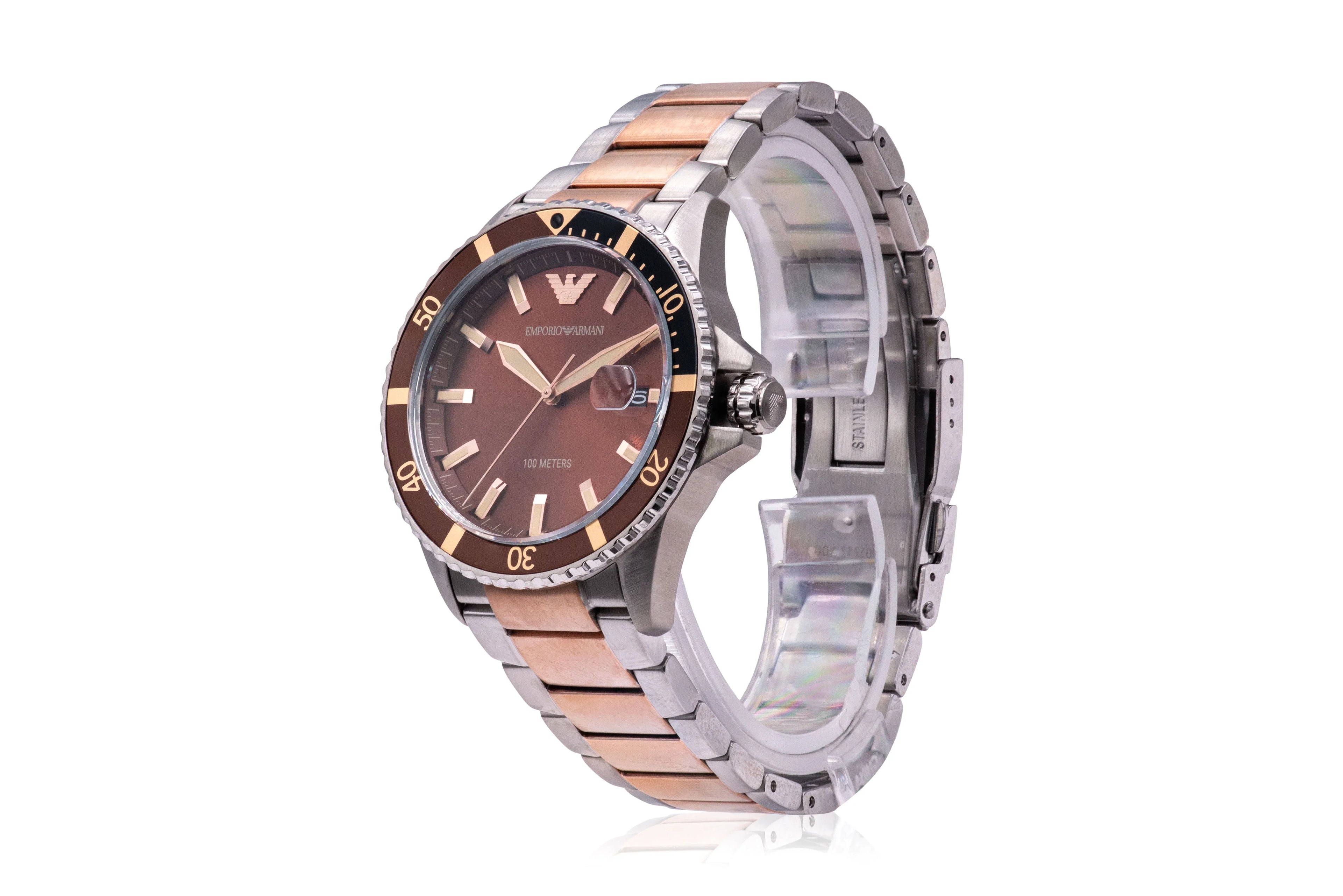 Emporio Armani 42 mm Two-Tone Watch for Mens, Stainless Steel