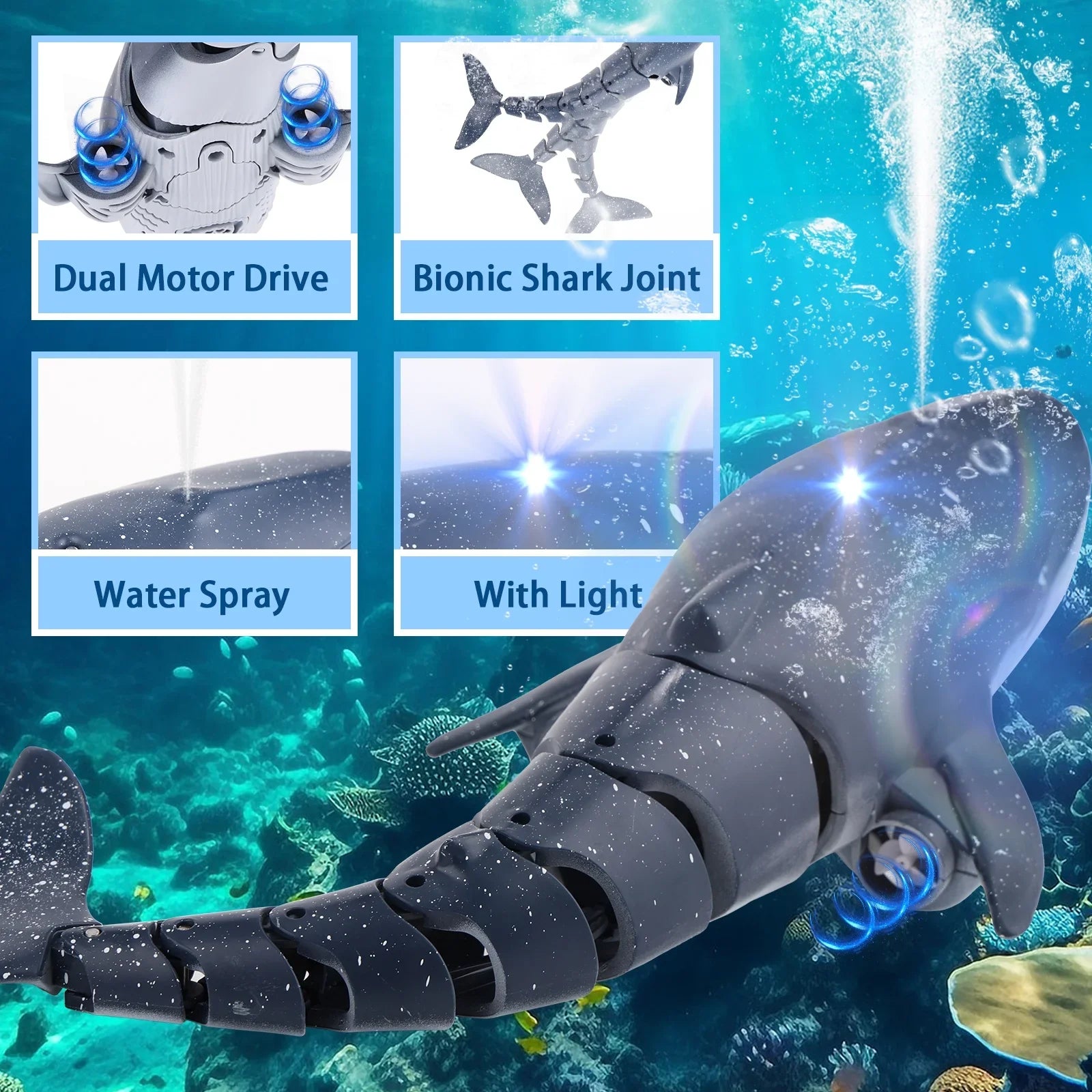 Ant Class Remote Control Whale Toys, RC Shark Spray Liquid Boat Toy for Boys Girls, Swimming Pool Toys, RC Boat for Kids, Diving Toys for Pool