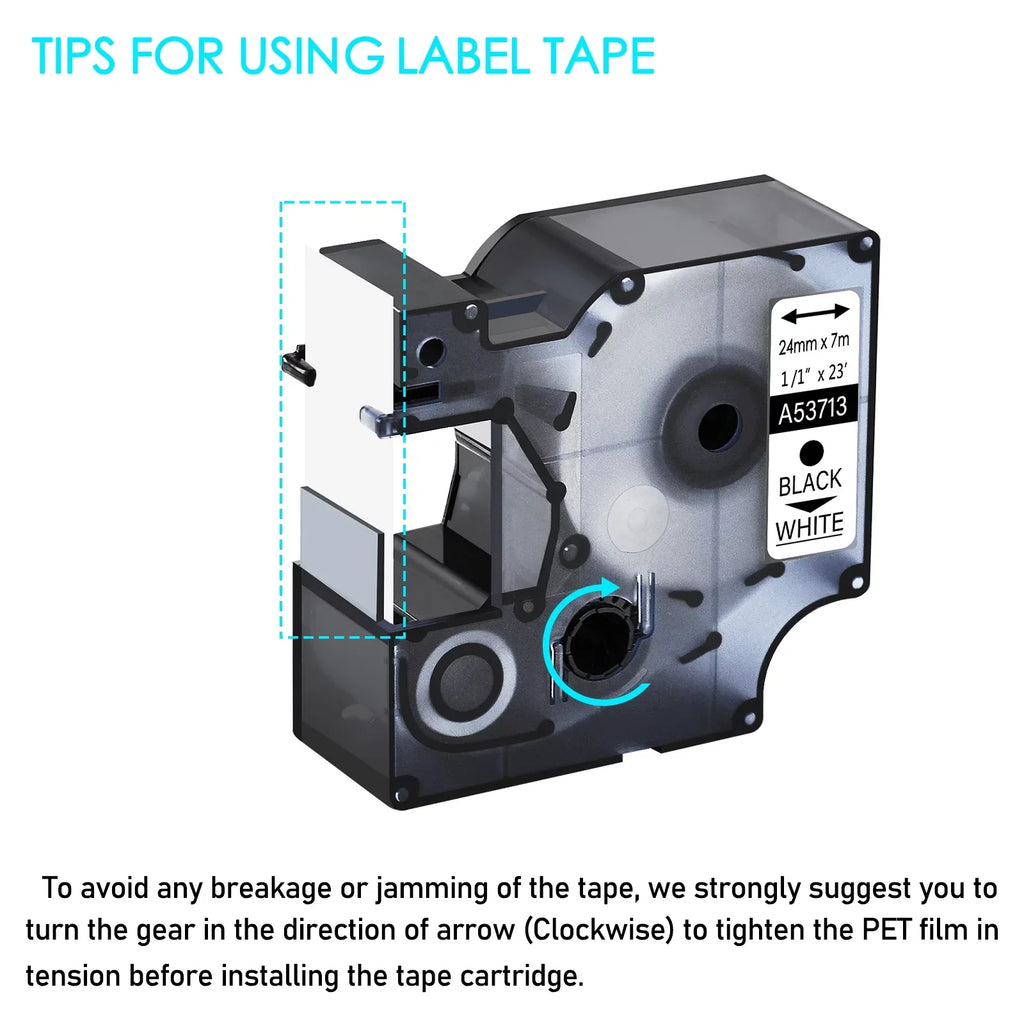 GREENCYCLE 10PK Compatible for DYMO D1 Label Tape 53713 S0720930 24mm 7m Black on White for LabelManager 450 450D Label Maker