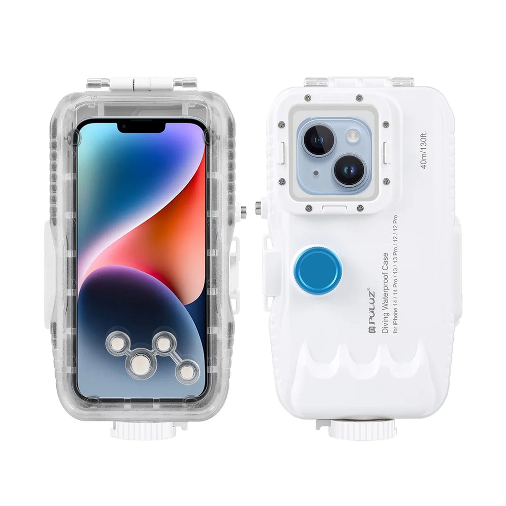 PULUZ 40M131ft Liquid Phone Case Diving Case Smartphone Fluid Housing Protective Case with Red Filter Neck Strap Cleaning Cloth Replacement for 14/ 14 / 13/ 13 / 12/ 12 P