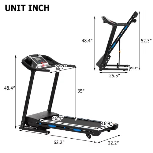Home Treadmill with Automatic Incline: Foldable 3.5HP Electric Running Machine with Double Shock Absorption, Pulse Sensor, Bluetooth Speaker