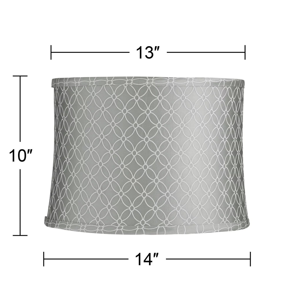Springcrest Set of 2 Drum Print Lamp Shades White Gray Medium 13" Top x 14" Bottom x 10" High Spider with Harp and Finial Fitting