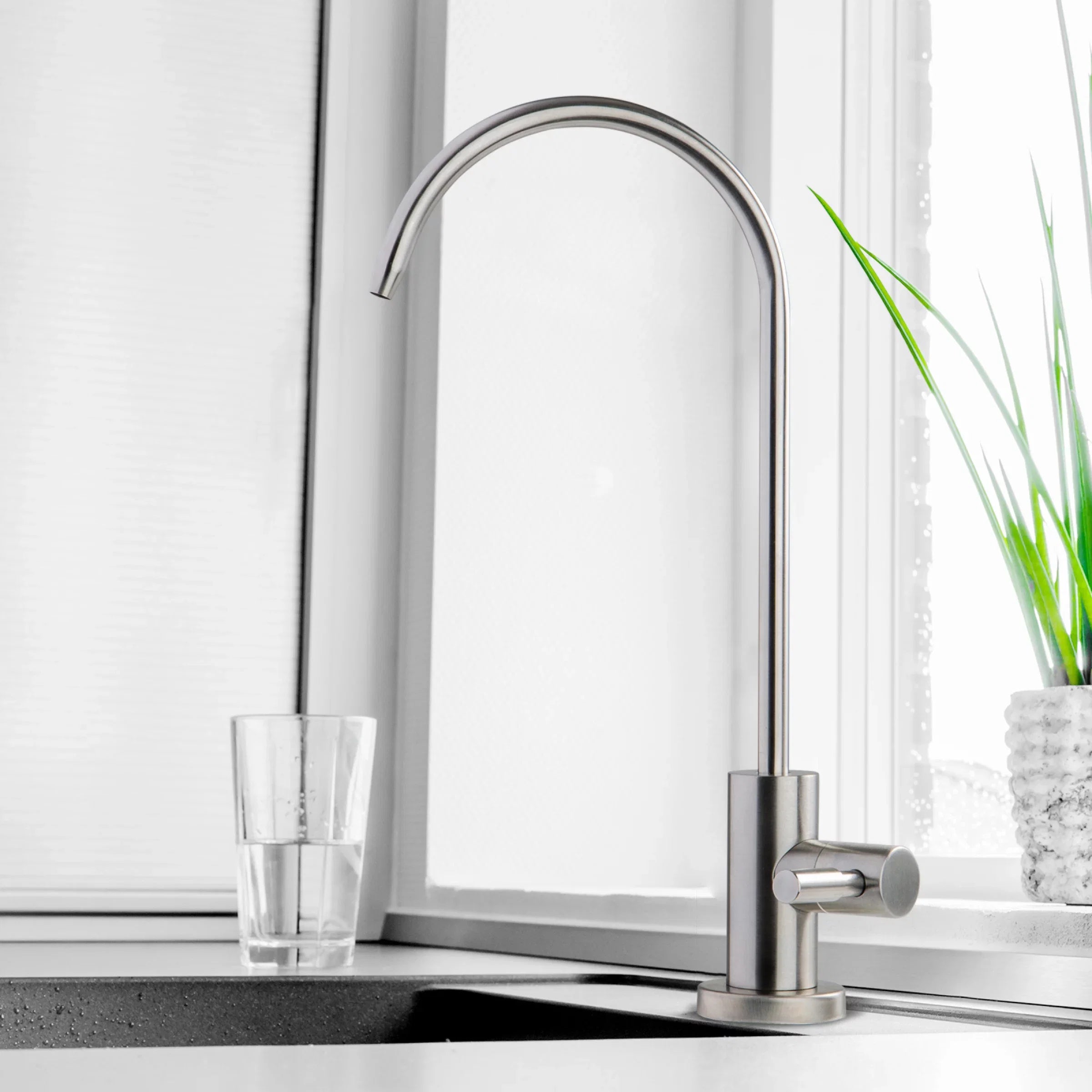 iSpring GA1-SS Premium Stainless Steel Drinking Reverse Osmosis Fluid Filtration Systems, 100% Lead-Free RO Faucet, Brushed Nickel
