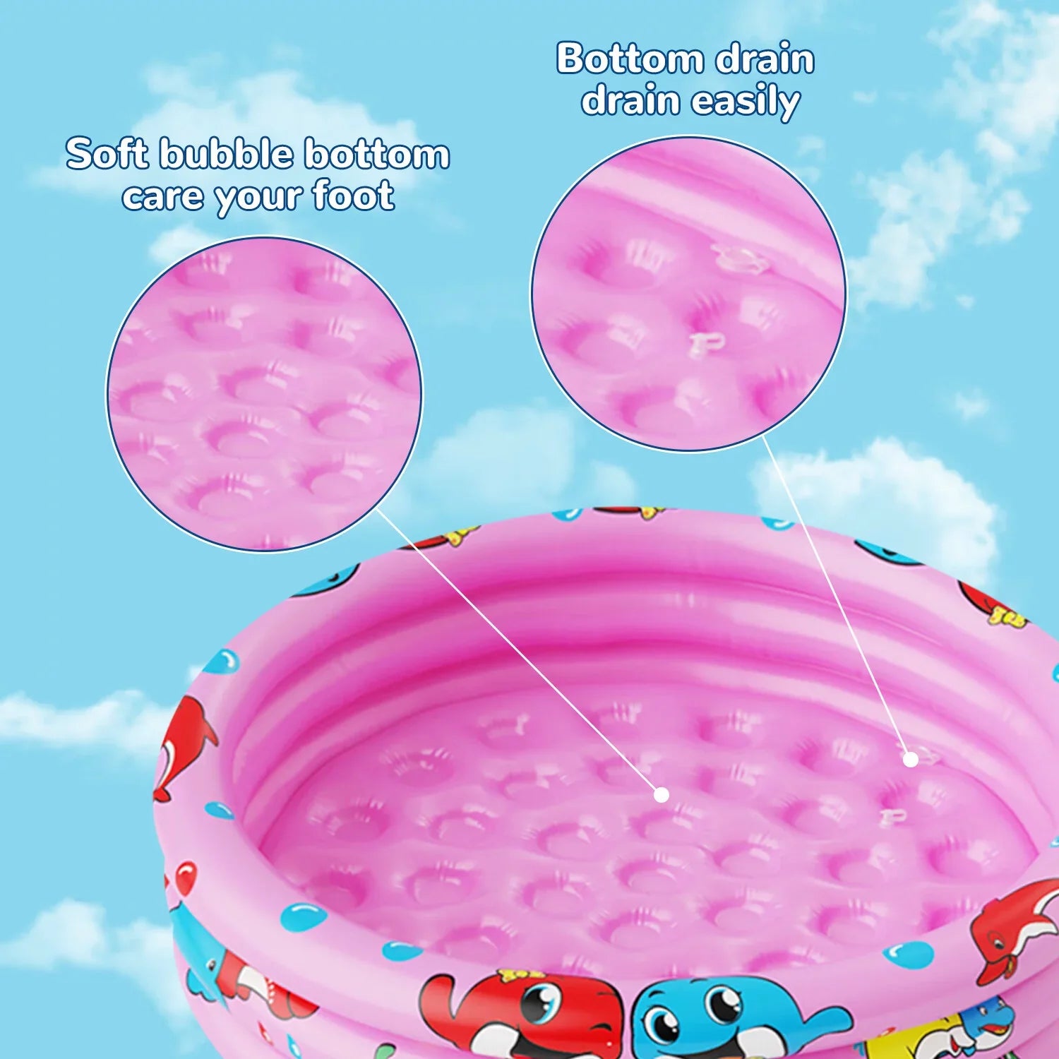 Round Inflatable Baby Swimming Pools, 47"x12" 3 Ring Portable inflatable Swimming Pool for Kids, Kiddie Paddling Pool Indoor&Outdoor Toddler Liquid Game Play Center for Kids/Girls/Boys,Pink