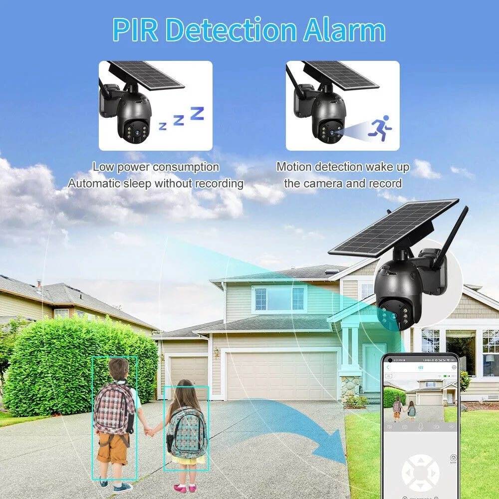 DFITO Wireless Solar Security Camera, 1080P HD Outdoor Camera WIFI PTZ Surveillance Security Camera CCTV IP66 Liquid AI Human Detection, 2-Way Audio, PIR Motion Detection