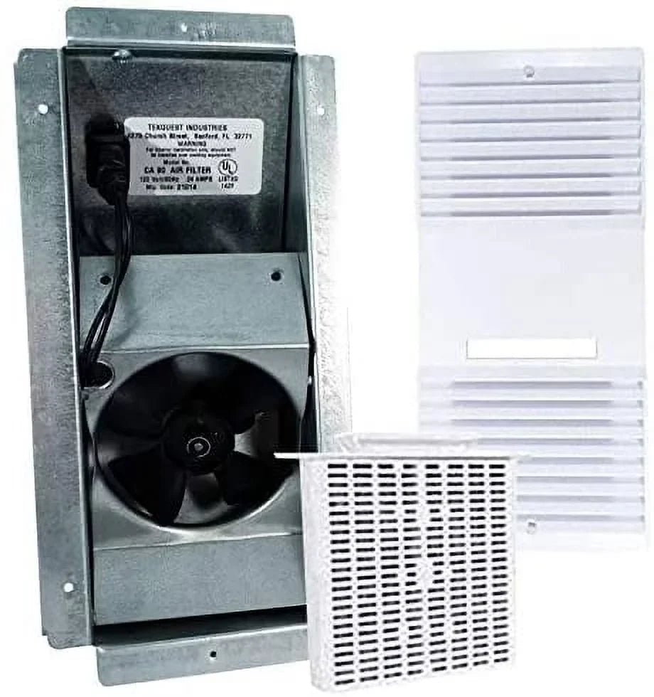 Ductless Exhaust Fan Grille Louver, Motor Metal Mount Housing (A-Pack) and Unscented Filter Cartridge - White -Complete Set