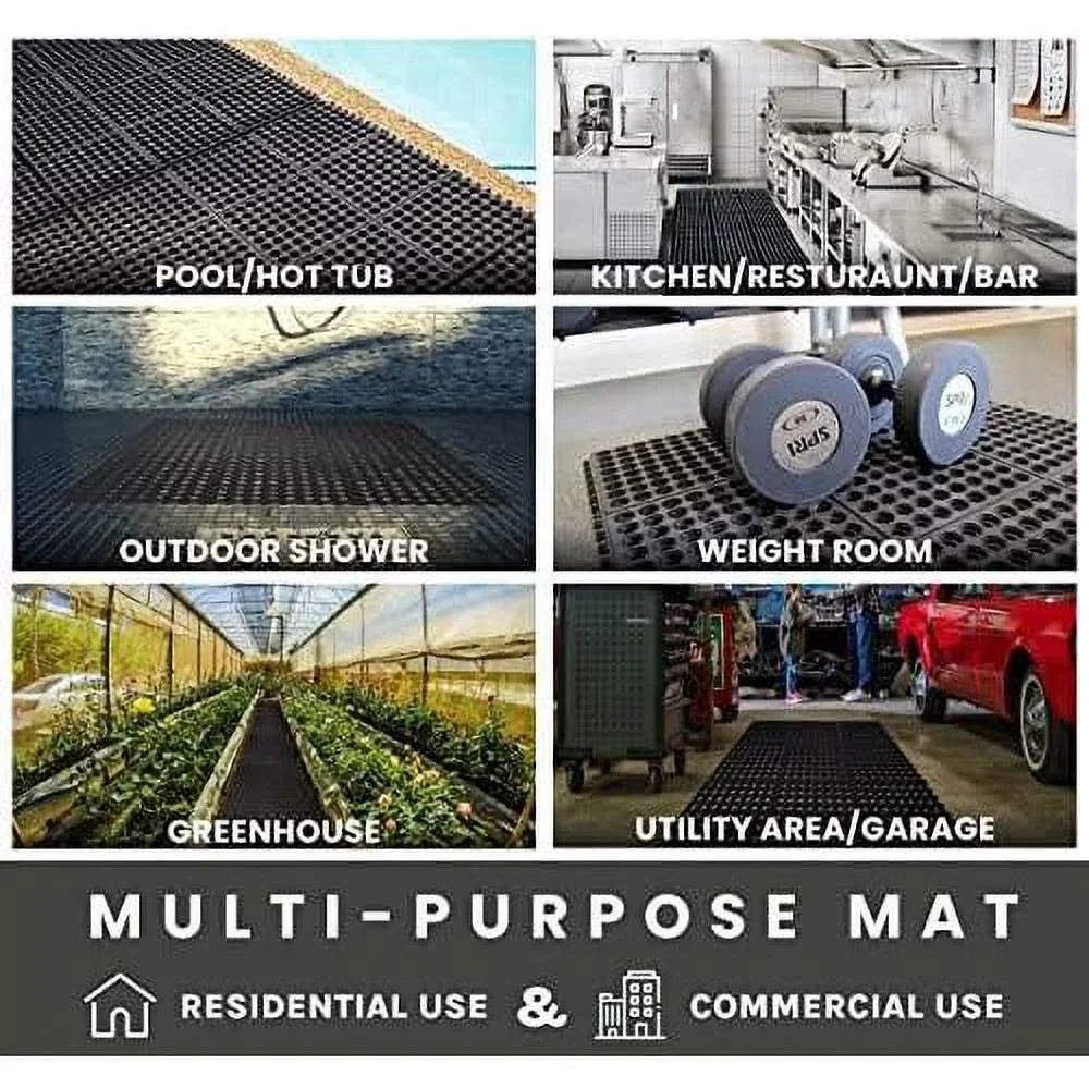 Interlocking Rubber Floor Mat For Restaurant Kitchen Floor Anti Fatigue Bar Door Mat Non-Slip Indoor Outdoor Shower Pool Drainage, Sturdy Garage Flooring 36 X 36 Inch