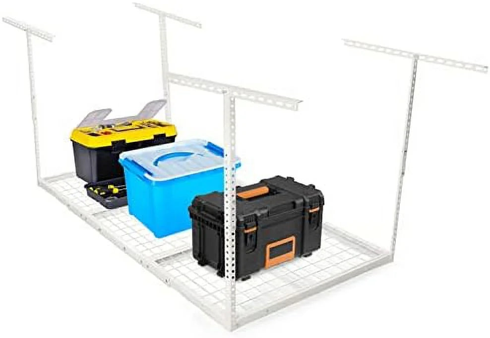 3X6 Overhead Garage Storage Rack Adjustable Ceiling Garage Organization Shelf Ceiling Mounted Storage Racks White