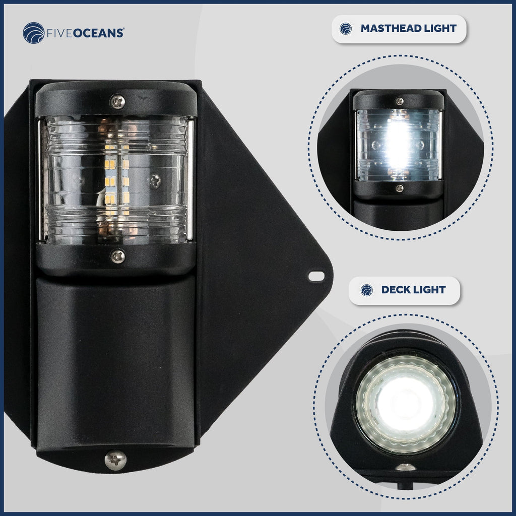 Five Oceans Combination Masthead and Deck Light, LED Masthead Deck Spreader Light, 12V, Vertical Mount for Sailboat - FO3837