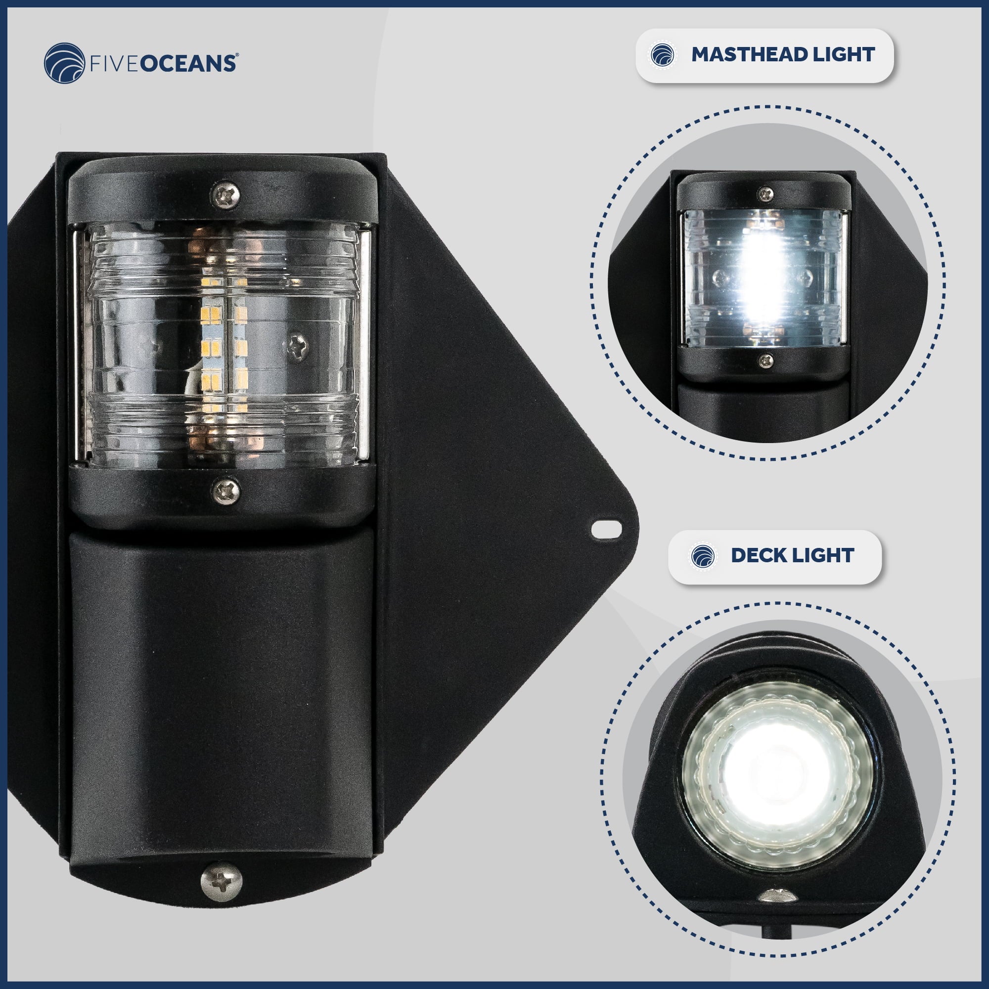 Five Oceans Combination Masthead and Deck Light, LED Masthead Deck Spreader Light, 12V, Vertical Mount for Sailboat - FO3837