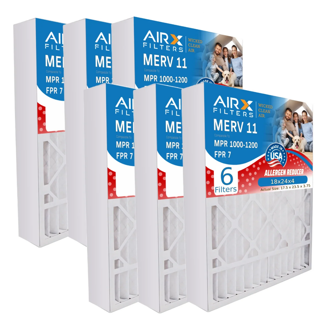 18x24x4 Air Filter MERV 11 Comparable to MPR 1000, MPR 1200 & FPR 7 Electrostatic Pleated Air Conditioner Filter 6 Pack HVAC Premium USA Made 18x24x4 Furnace Filters by AIRX FILTERS WICKED CLEAN AIR.