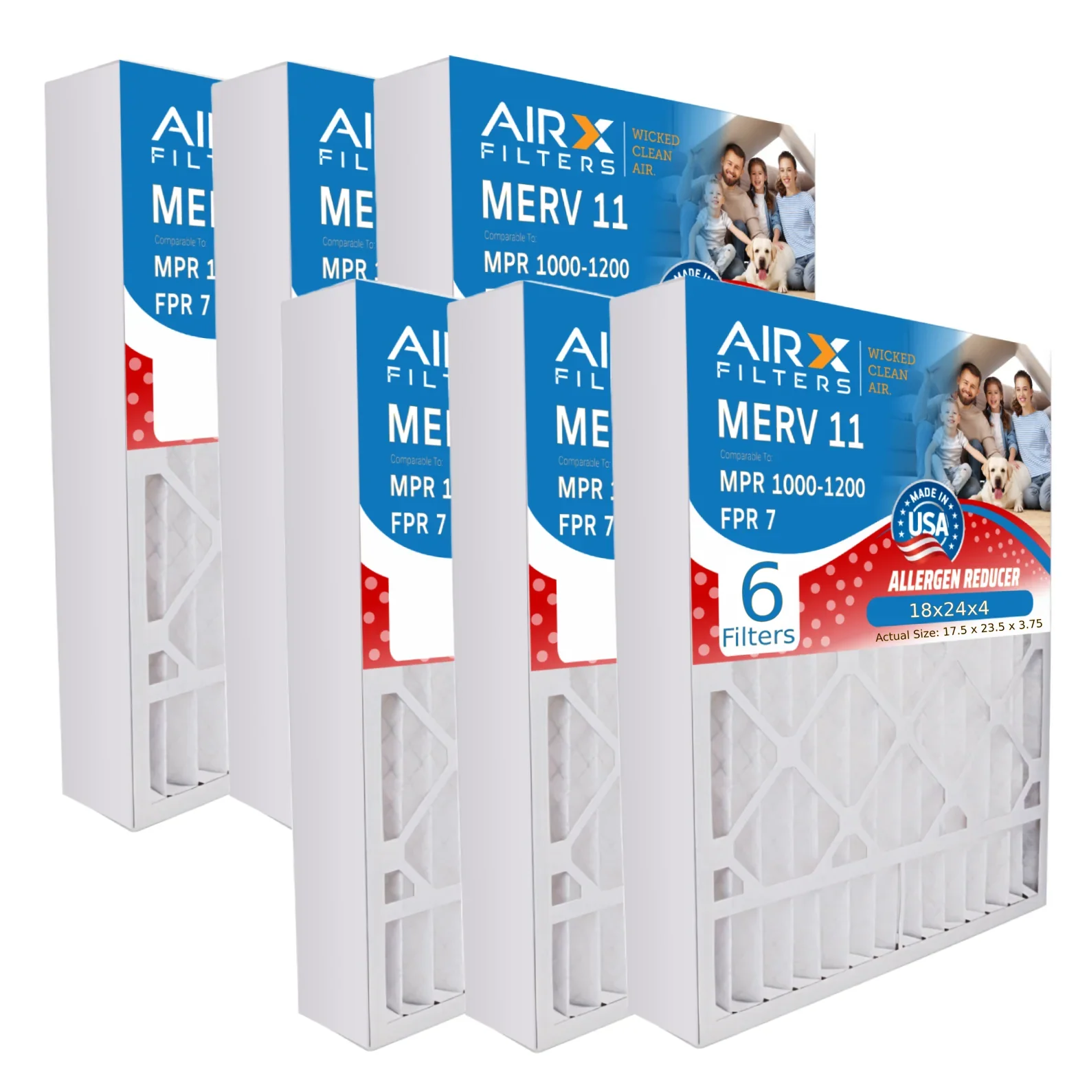 18x24x4 Air Filter MERV 11 Comparable to MPR 1000, MPR 1200 & FPR 7 Electrostatic Pleated Air Conditioner Filter 6 Pack HVAC Premium USA Made 18x24x4 Furnace Filters by AIRX FILTERS WICKED CLEAN AIR.