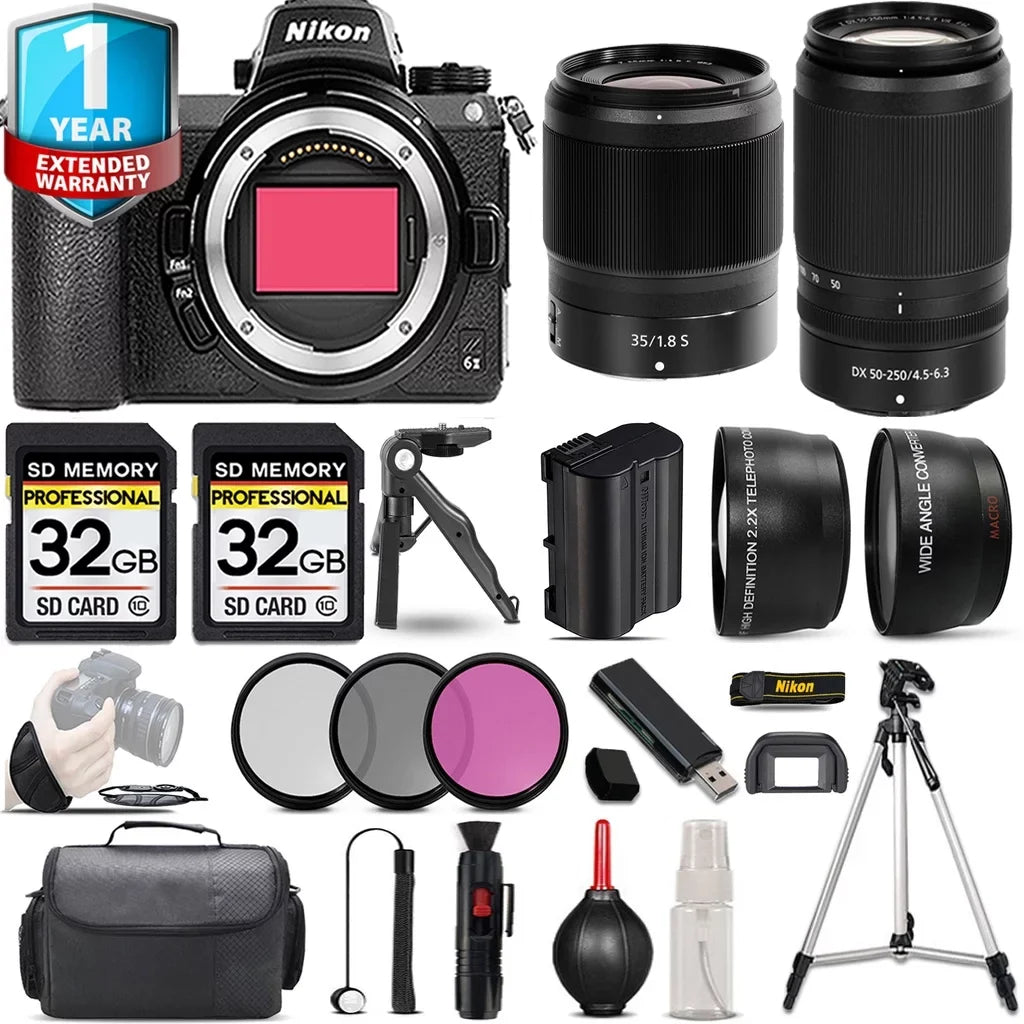 Z6 II Mirrorless Camera with 50-250mm f/4.5-6.3 VR Lens + 35mm f/1.8 S Lens + Handbag + 3 PC Filter Set + 64GB