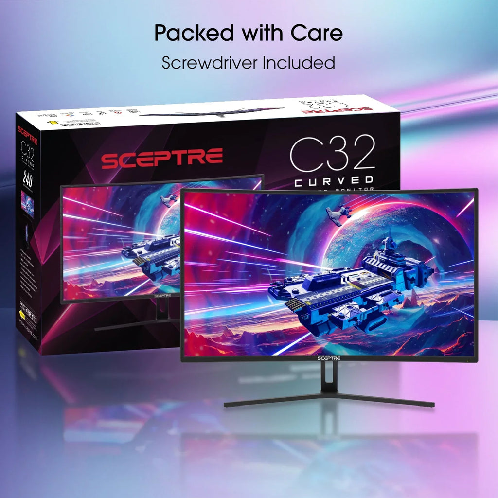 Sceptre 32-inch Curved Gaming Monitor up to 240Hz DisplayPort 165Hz 144Hz DisplayPort HDMI 99% sRGB FreeSync Build-in Speakers, Machine Black (C325B-185RD)