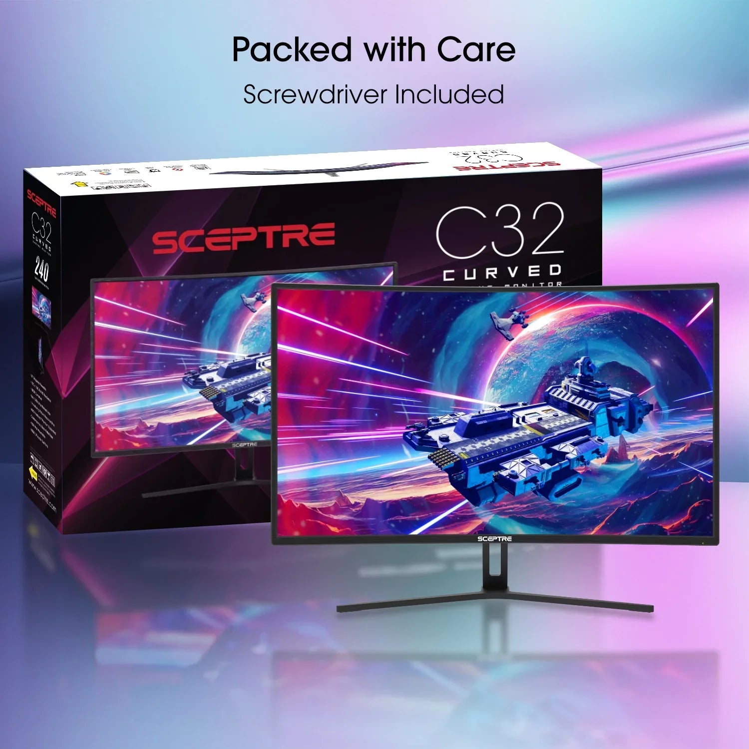 Sceptre 32-inch Curved Gaming Monitor up to 240Hz DisplayPort 165Hz 144Hz DisplayPort HDMI 99% sRGB FreeSync Build-in Speakers, Machine Black (C325B-185RD)