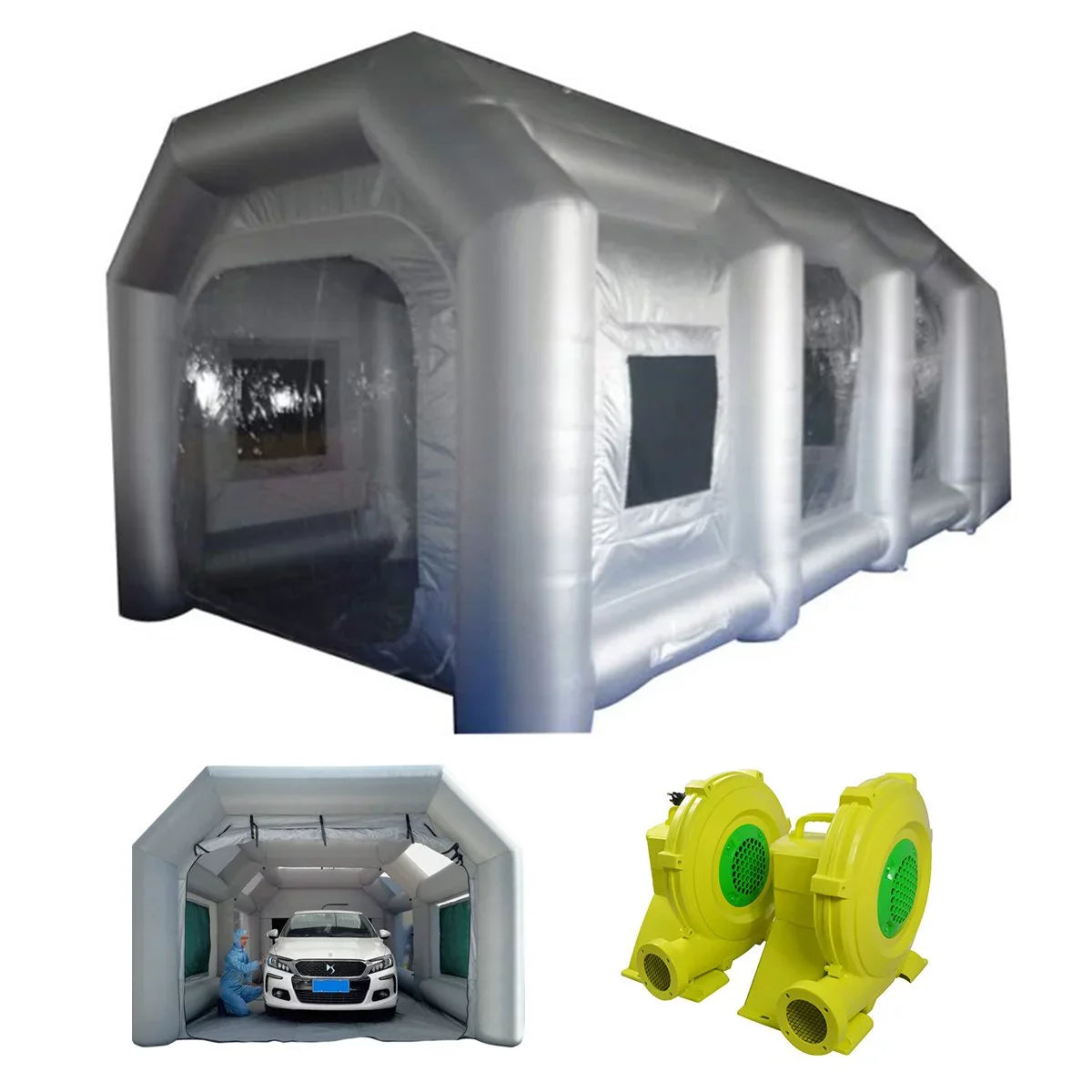 INTBUYING Inflatable Spray Painting Booth Car Paint Portable Cabin with 2 Blowers Tent External 19.6*9.8*8.2ft