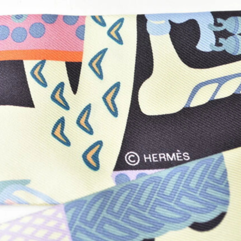 Pre-Owned Hermes Twilly Scarf Muffler HERMES Silk Twill Light Purple Orange Blue (Good)