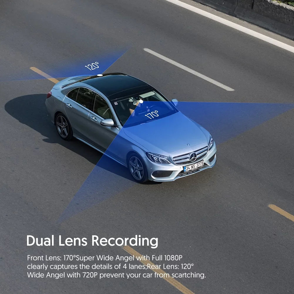 Crosstour CR600 Dual Dash Cam Front and Rear FHD 1080P Mini in Car Camera with Parking Monitoring,G-Sensor,WDR,Night Vision, Motion Detection, Loop Recording, Display Rotation