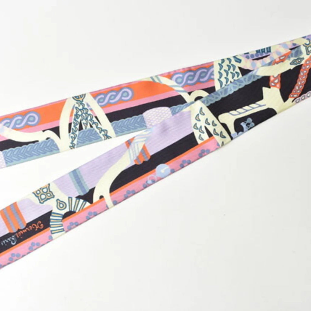 Pre-Owned Hermes Twilly Scarf Muffler HERMES Silk Twill Light Purple Orange Blue (Good)