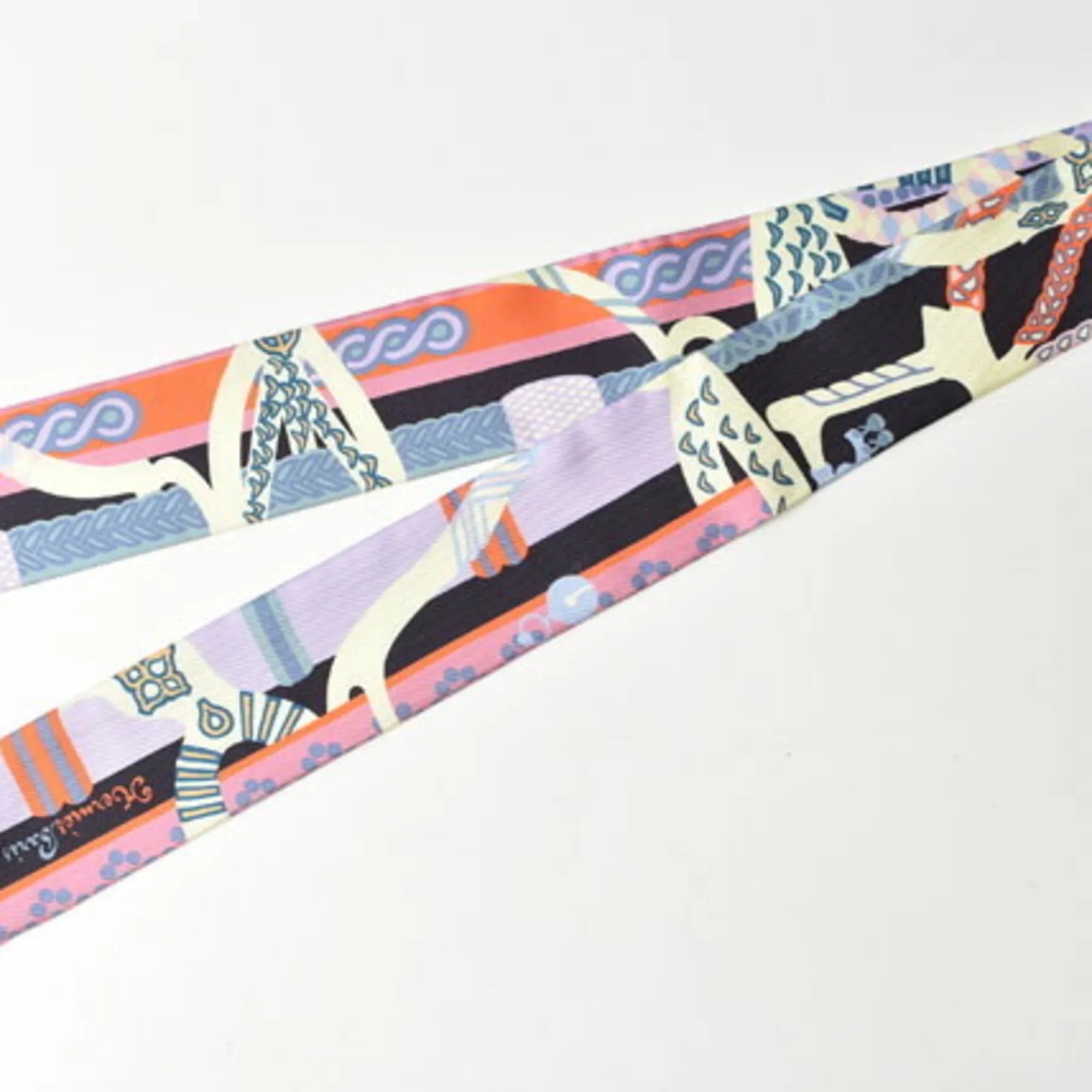 Pre-Owned Hermes Twilly Scarf Muffler HERMES Silk Twill Light Purple Orange Blue (Good)