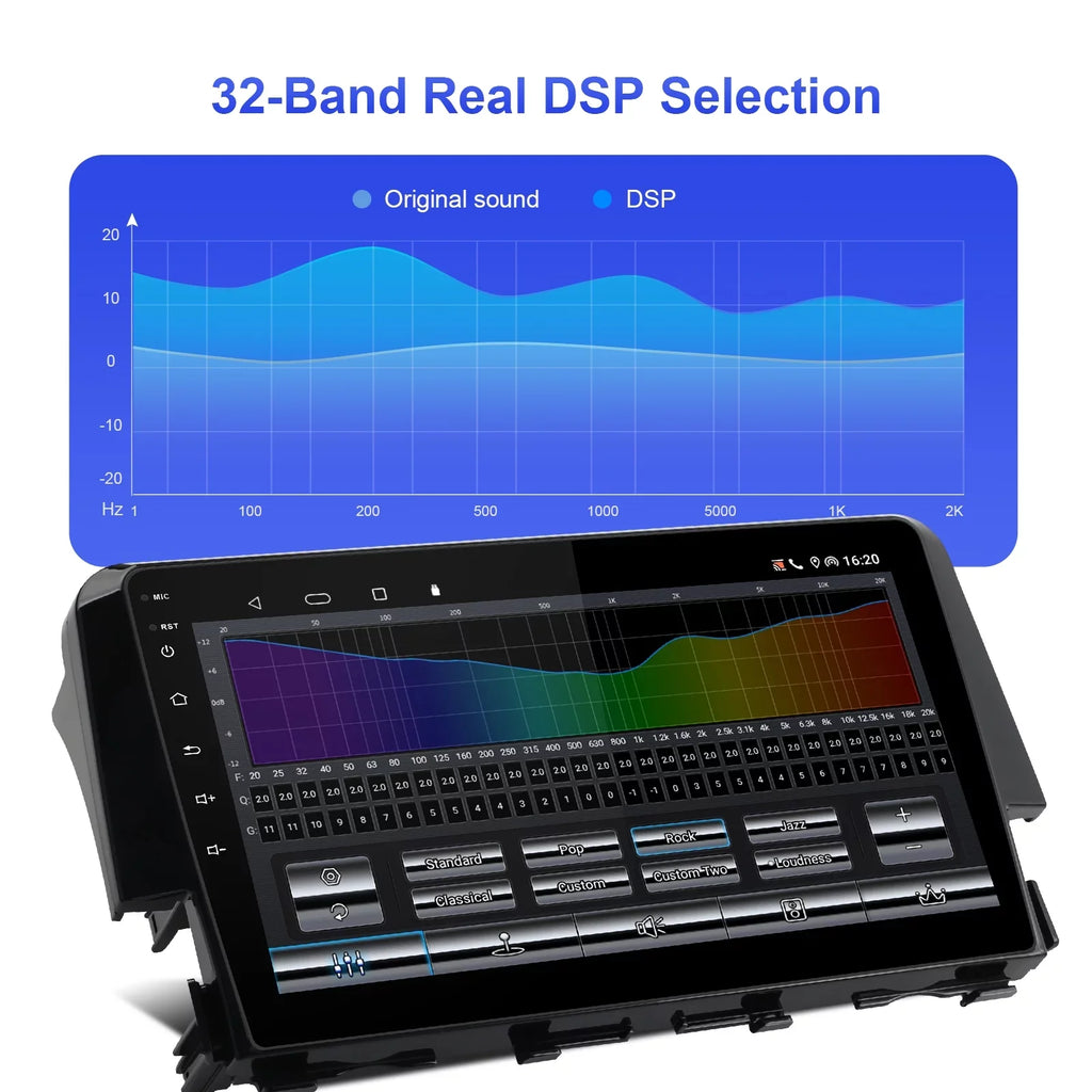 6+128G Android 12 Double Din Car Stereo for Honda Civic 2016-2020 with 9 Inch Display Radio Built-in Wireless Carplay/Android Auto AUX-in SWC Backup Camera