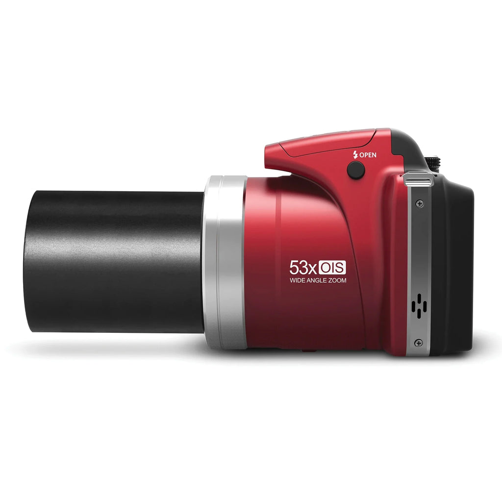 Minolta Pro Shot 16 Mega Pixel HD Digital Camera with 53x Optical Zoom, Full 1080p HD Video & 16GB SD Card (MN53Z Red)