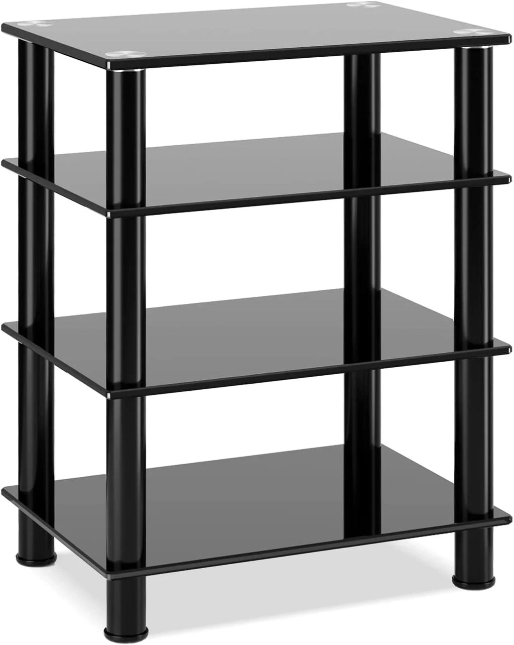 4-Tiers Media Compontent TV Stand Video Tower Tempered Glass Shevles for TV, Gaming Consoles, Media Component, Streaming Device
