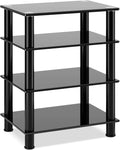 4-Tiers Media Compontent TV Stand Video Tower Tempered Glass Shevles for TV, Gaming Consoles, Media Component, Streaming Device