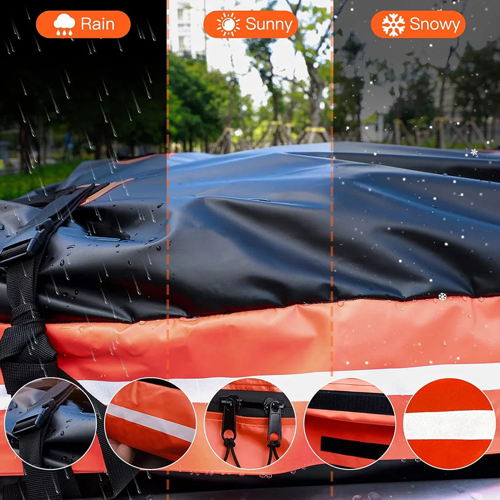 Cyfie Rooftop Cargo Bag for Car,SUV Car Top Carrier 15Cu. ft for All Cars with/Without Rack, Fluid & Tearproof, Includes Anti-Slip Mat, 8 Reinforced Straps, 6 Door Hooks, Storage Bag